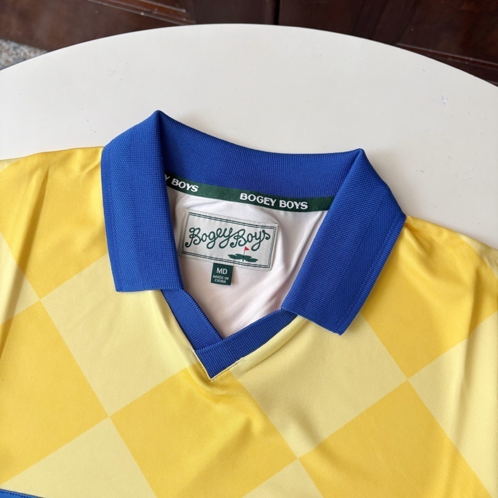 Bogey Boys Performance Athletic Open Collar Polo Size Medium Yellow New - Picture 4 of 8